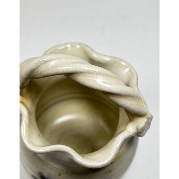 Studio Pottery Miniature Vase Basket Braided Handle 3" Folk Art Ruffled Rustic - Picture 5 of 6